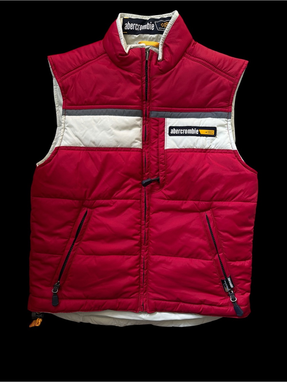Vintage Abercrombie & Fitch Red Puffer Vest Y2K Colorblock Gorpcore Gilet Size M - Picture 11 of 11